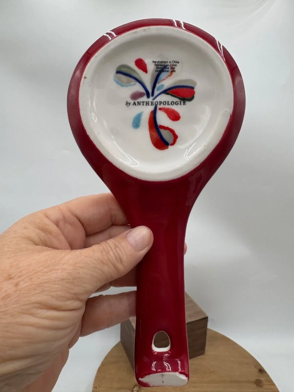 Anthropologie Hand Painted Kitchen Ceramic Spoon Rest Cooking Utensil  Letter C